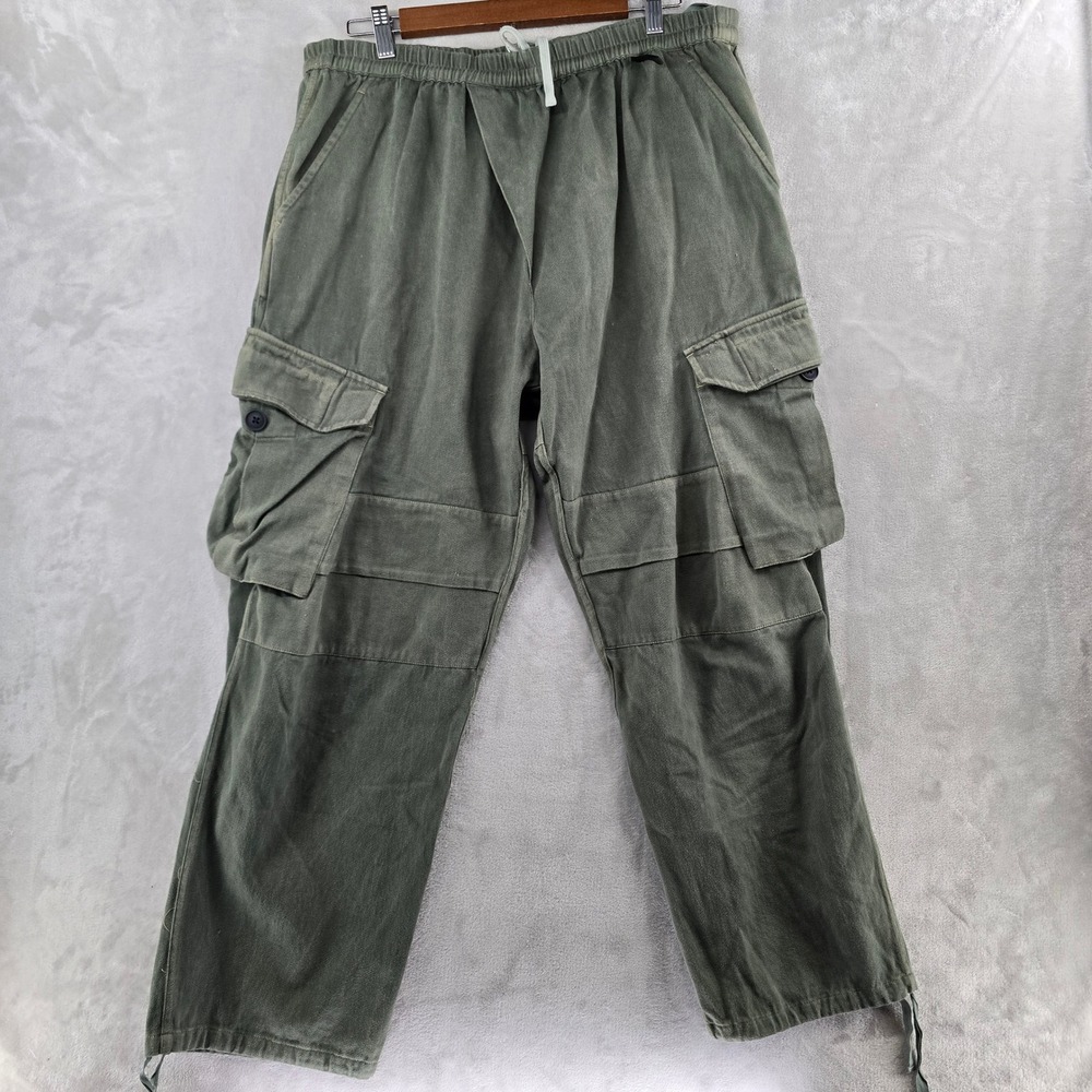 18 East Cargo Pants Men XL Green Elastic Waist Drawstring Utility Trousers